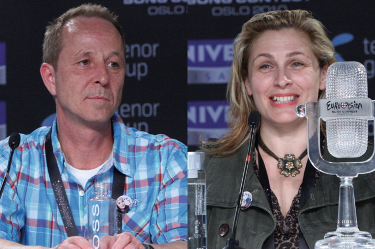 Die Sieger des Eurovision Song Contest 2010: die beiden "Satellite"-Autoren John Gordon und Julie Frost
