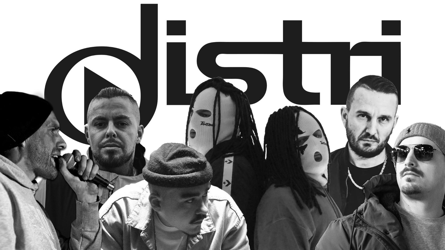 Stehen bei distri unter Vertrag (von links): Mach One, AchtVier, Buddha, Tantana, M.I.K.I und Herzog