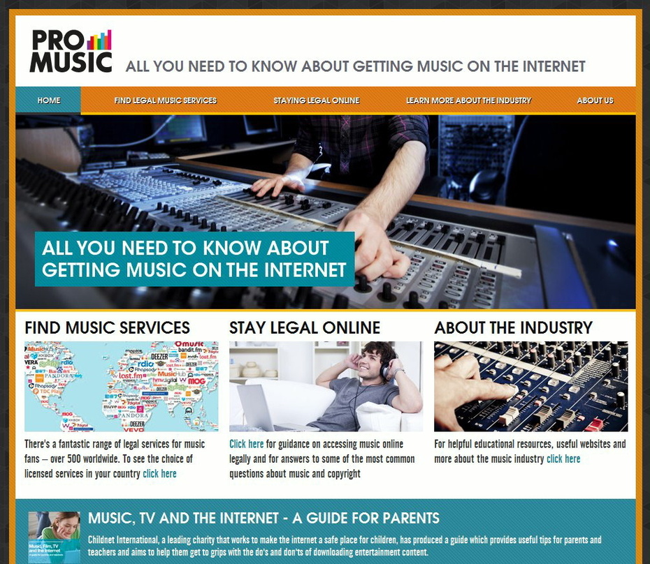Vollständig überarbeitet: Die Pro-Music-Aufklärungsseiten der Musikindustrie über Musikangebote im Internet