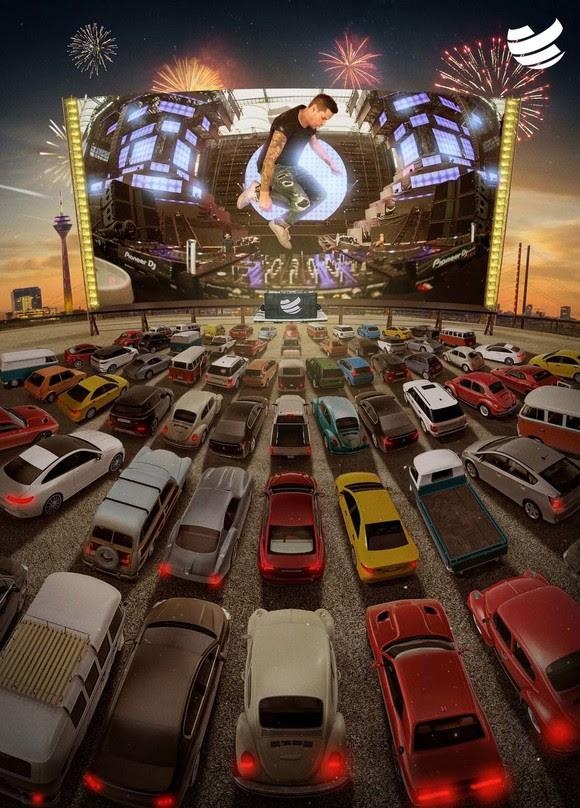So könnte es am 30. April aussehen: die BigCityBeats World Club Dome Drive-In Edition im Autokino Düsseldorf