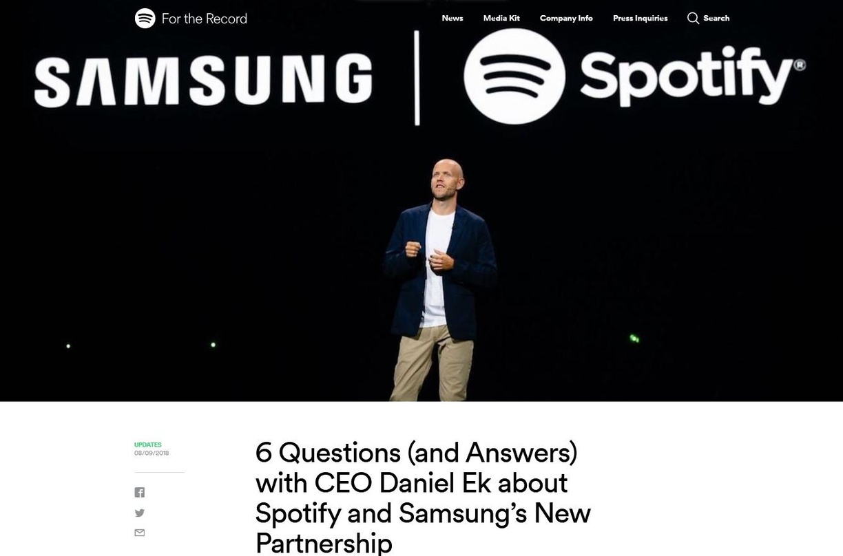 Stellte die Partnerschaft mit Samsung am 9. August in New York vor: Spotify-CEO Daniel Ek