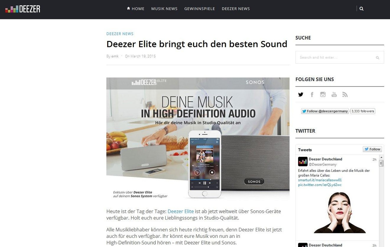 Inzwischen auch im deutschsprachigen Markt verfügbar: Deezer Elite