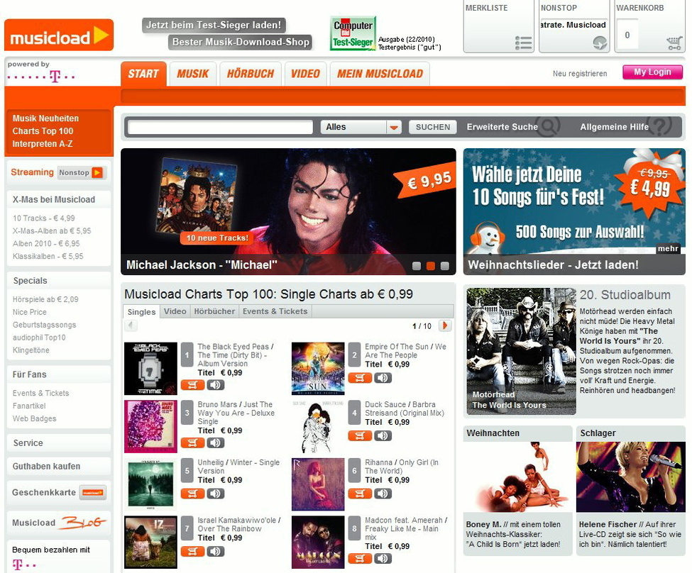 Liefert bald personalisierte Empfehlungen mit der Yoochoose Recommender Engine: Der Musicload-Downloadshop der Deutschen Telekom