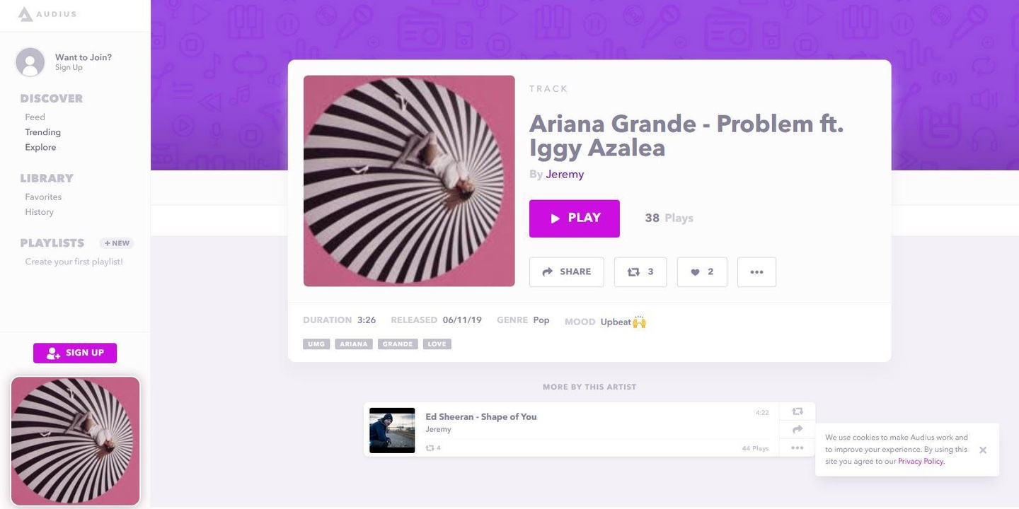 Findet sich bei Audius: "Problem" von Universal-Music-Künstlerin Ariana Grande