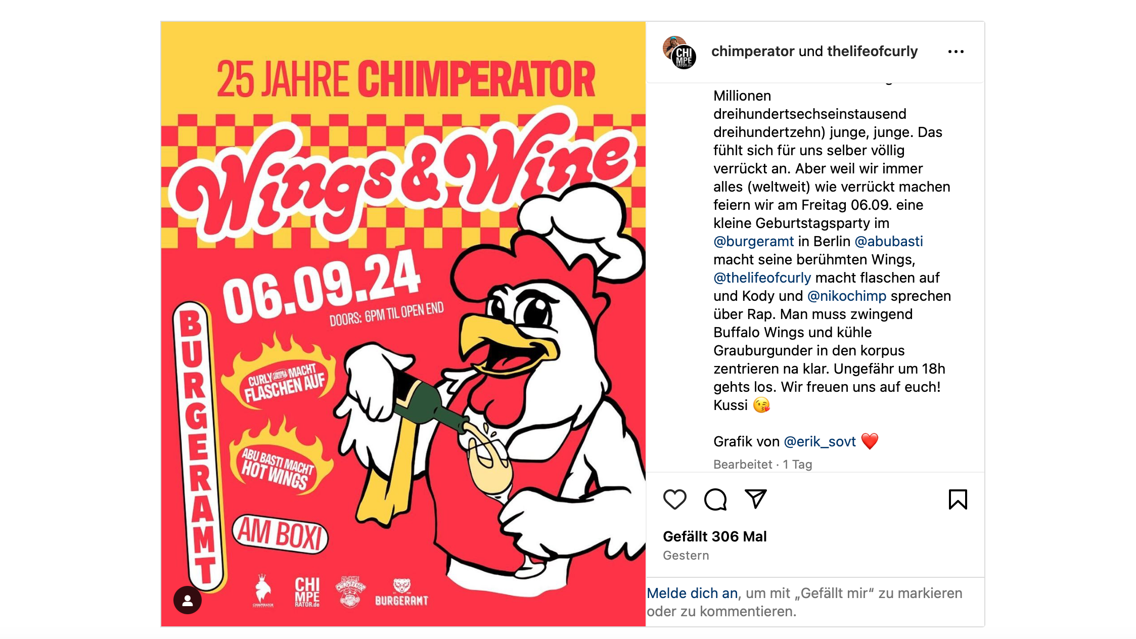Mit "Buffalo Wings" und "Grauburgunder": das Team von Chimperator Productions plant "eine kleine Geburtstagsparty" in Berlin.