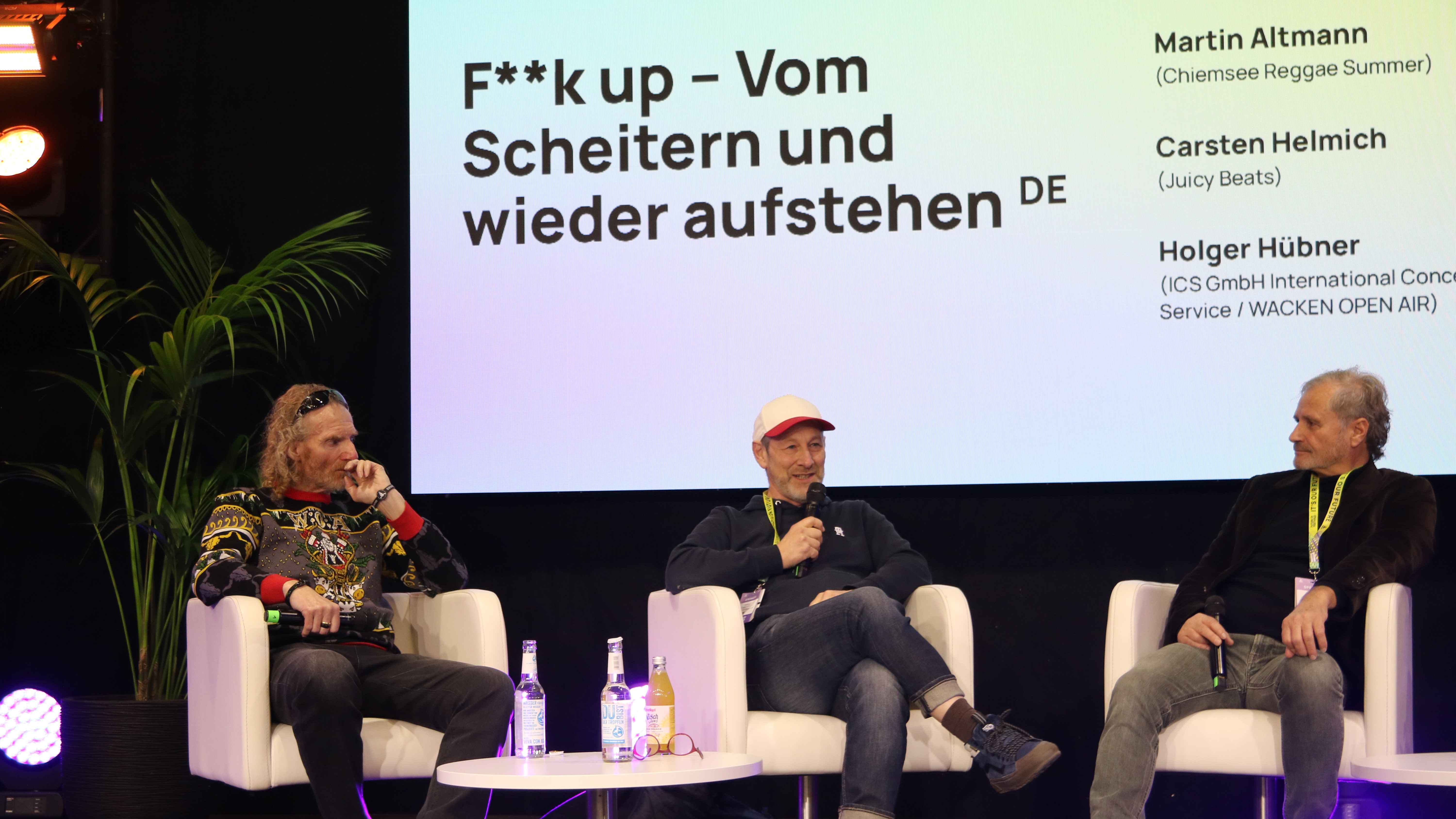 Diskutierten über den Festivalmarkt (von links): Holger Hübner (Wacken Open Air), Carsten Helmich (Juicy Beats) und Martin Altmann (Chiemsee Reggae Summer).