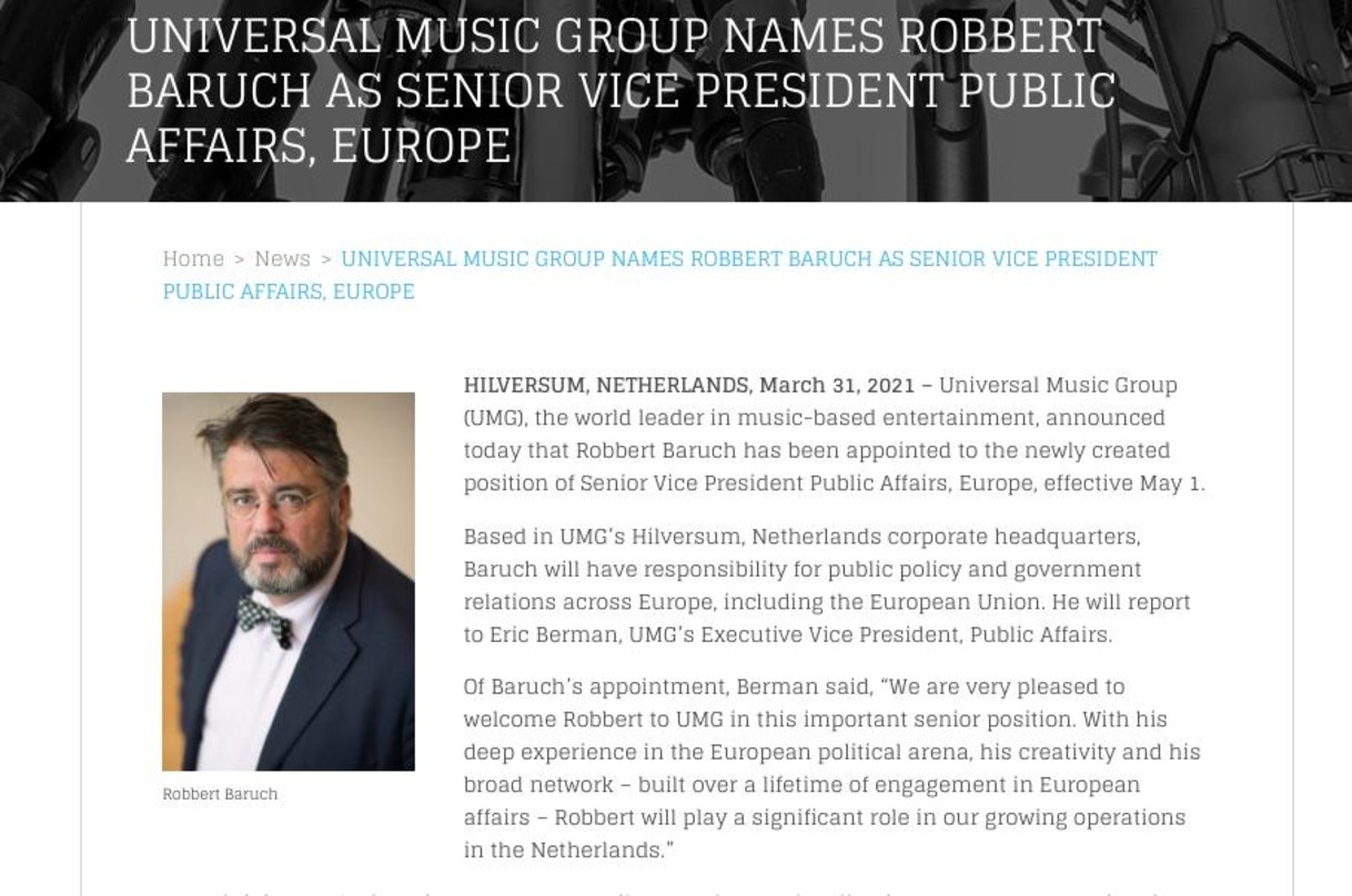 46436339c7dd99fccf1dfb250a776afce34c1fac2586babce94365ec4c7b3e4c Von der Buma Stemra zu Universal Music: Robbert Baruch