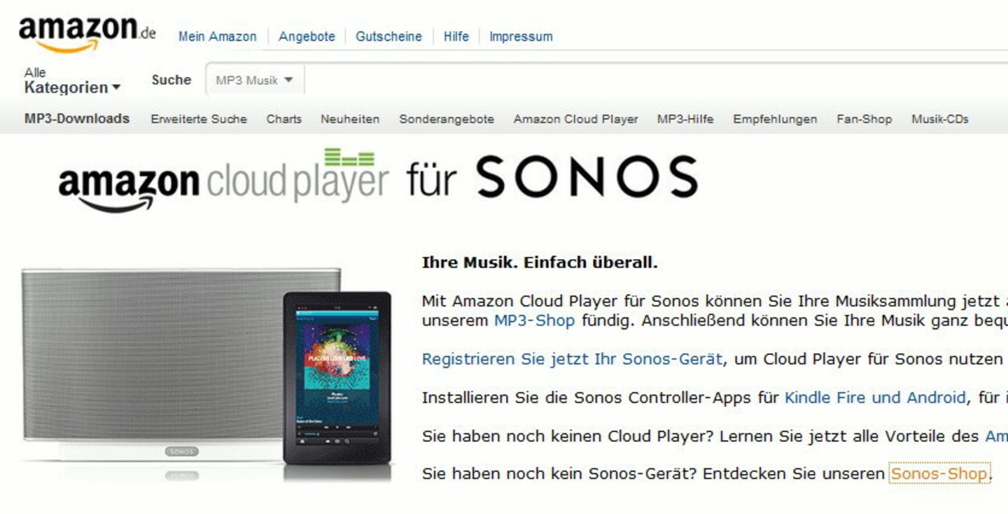 Vernetzt: Amazon spielt sein digitales Musikangebot künftig über Sonos-Geräte aus
