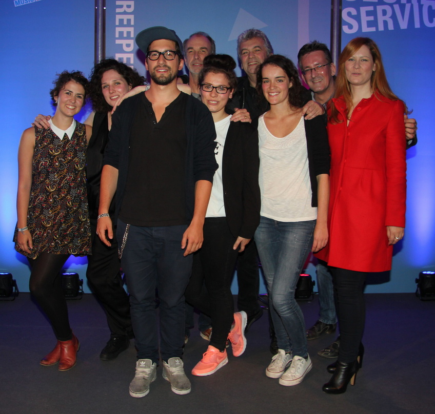 Nach der Präsentation der Songs im Arcotel Onyx (von links) Lana Zickgraf (Peermusic), Karolin Kretschmar (Universal Music Publishing), Alex von Harsdorf (Imagem), Lars Ingwersen, Franzisk...