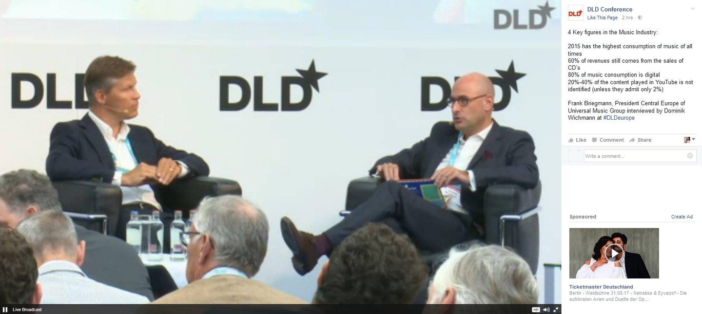 Diskutierten am 5. September in der Bayerischen Landesvertretung in Brüssel bei der Burda-Konferenz DLD Europe über die Digitalisierung im Musikmarkt, das Thema Streaming und die Value-Gap...