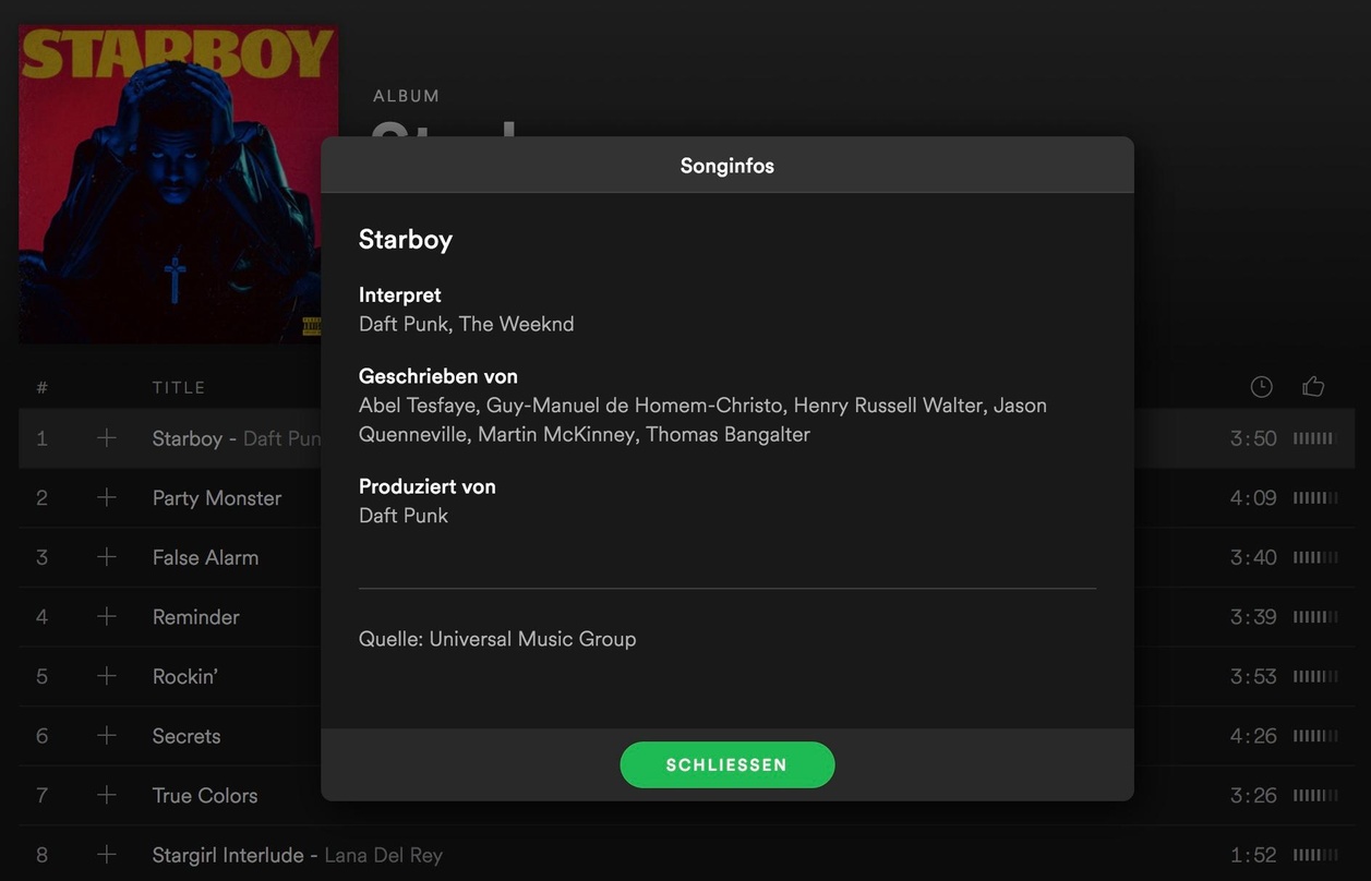 So sehen künftig die Informationen zu den jeweiligen Stücken bei Spotify aus: das "Songinfo"-Feature