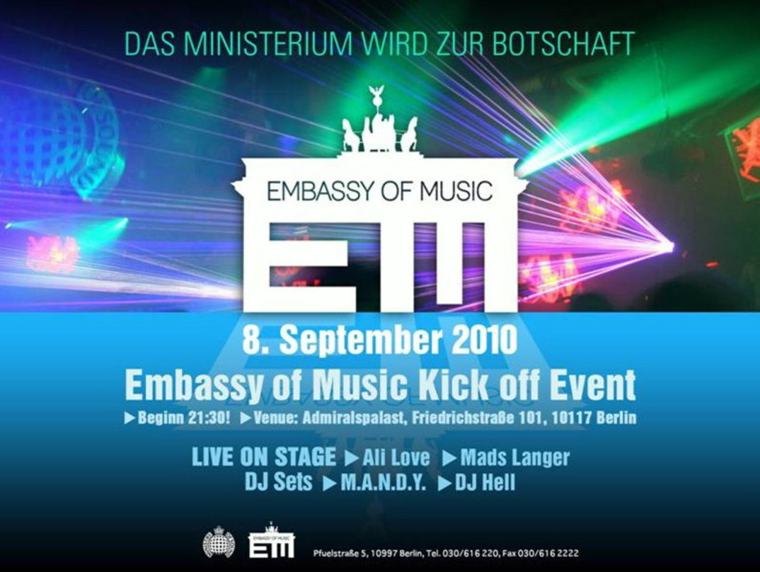 4c8b0c546d94effe0d4e73fd160d06f7aac80f406bd2633f6d95b527b72c37b0 Neue Zeiten: Aus Ministry of Sound Germany wird Embassy of Music
