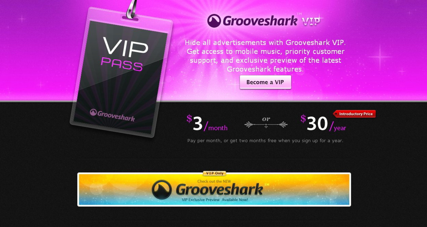 Wirbt mit werbefreiem Zugang für 30 Dollar im Jahr: Grooveshark