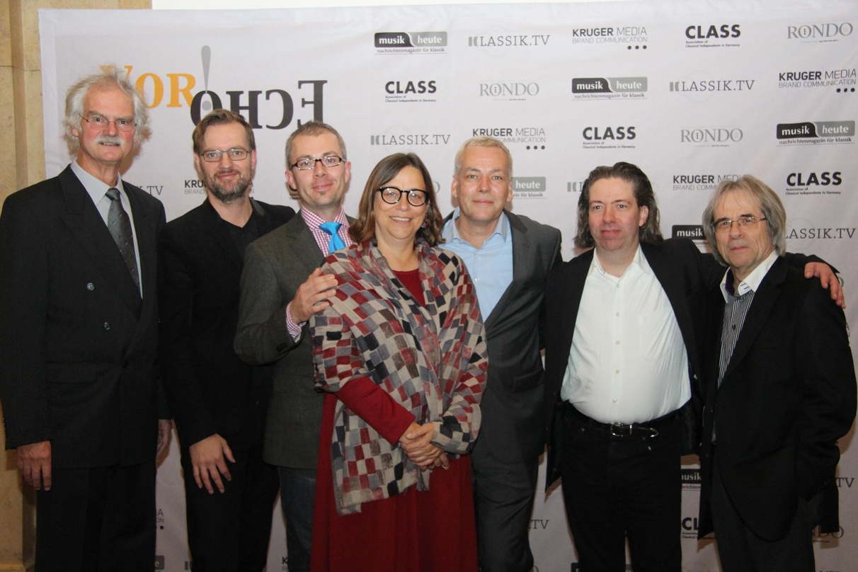 Beim Vorecho (von links): Werner Dabringhaus (Class, MDG), Michael Frohoff (Kruger Media), Carsten Hinrichs ("Rondo"), Verena von der Goltz ("Rondo"), Christian Schaaf (Klassik.TV), Wielan...