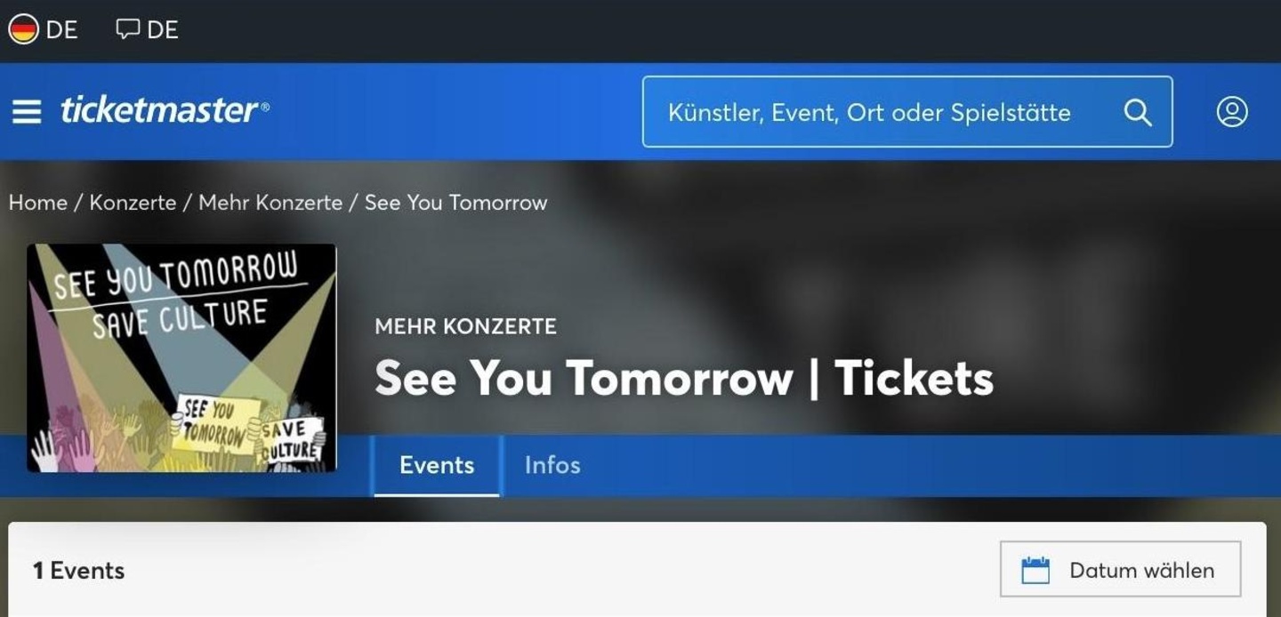 Hilfe mit dem Kauf von Tickets für "Geistershows": Unter dem Motto "See you tomorrow - save culture" können Fans die Kulturlandschaft unterstützen.