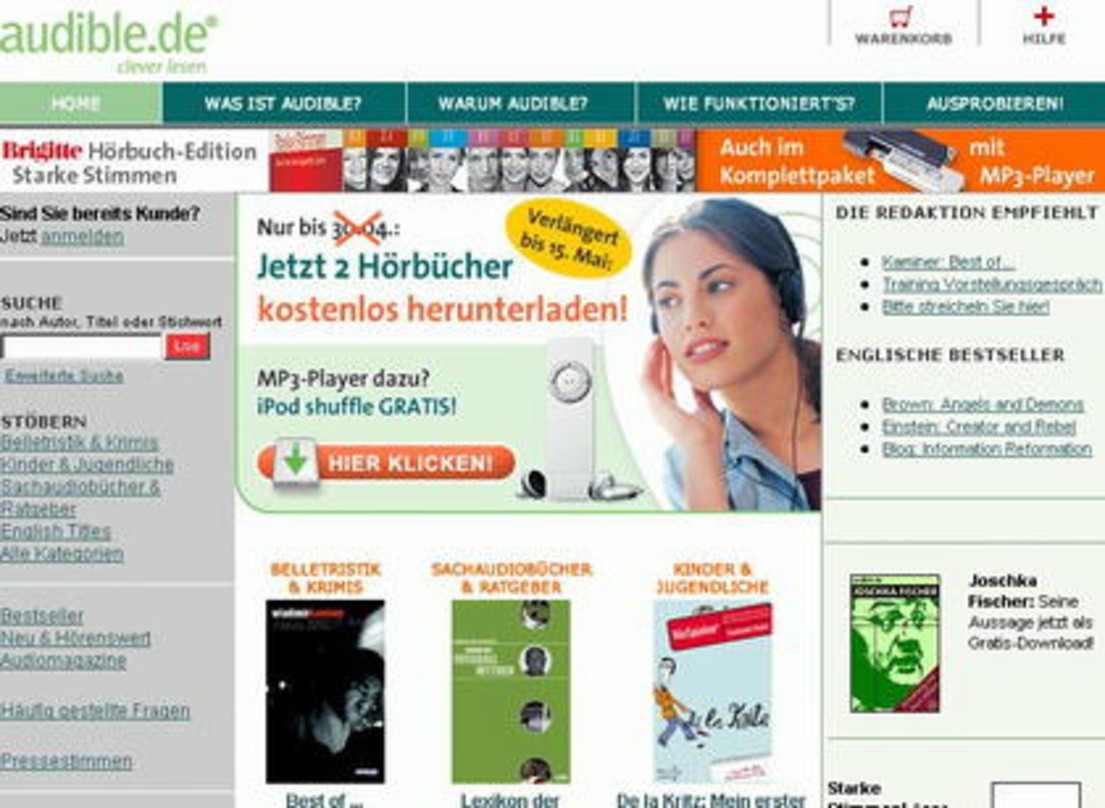 Will mit dem iPod shuffle neue Kunden gewinnen: audible.de