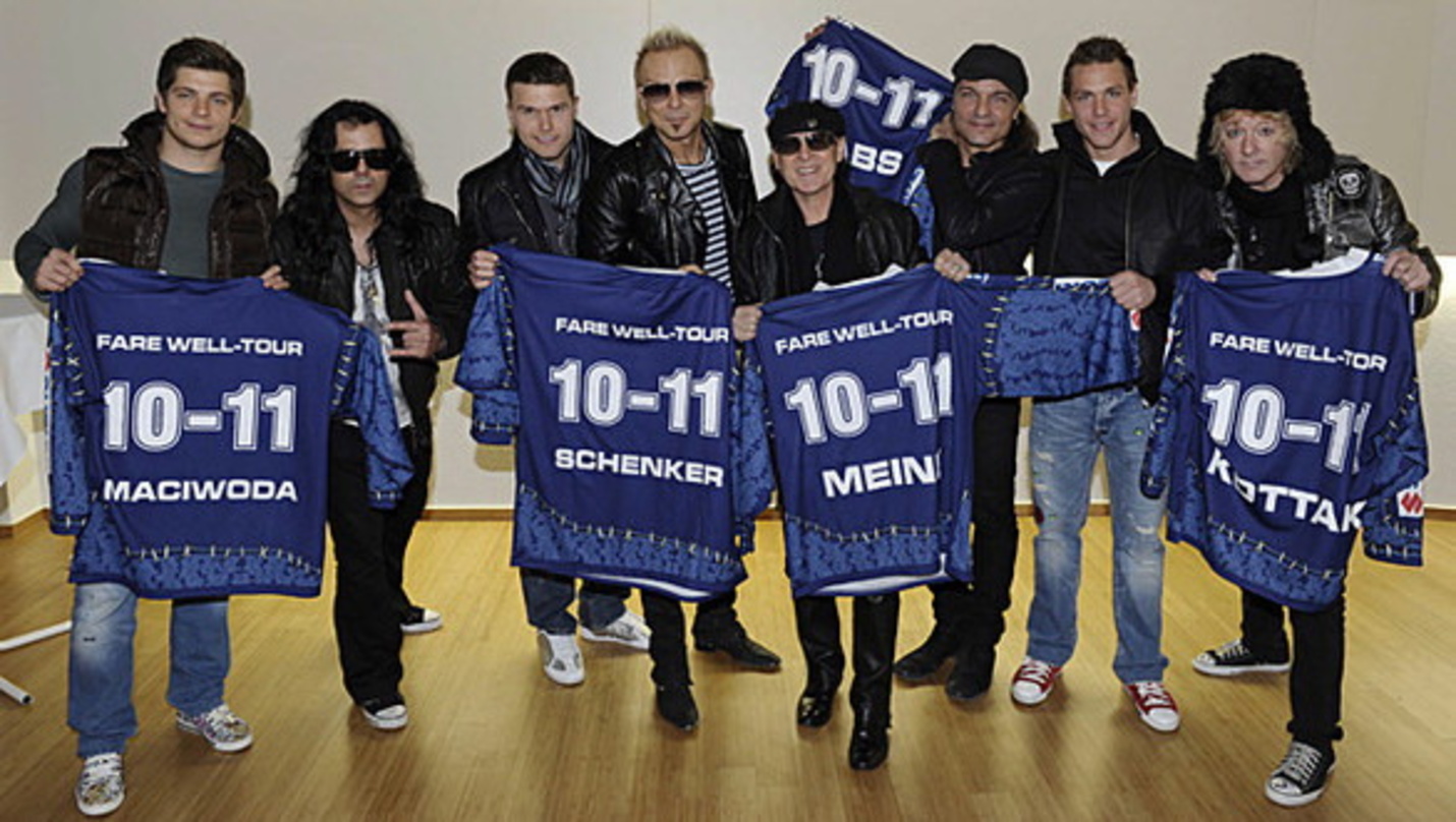 Trafen sich backstage (v.l.n.r.): Aleksander Polaczek (Freezers), Pawel Maciwoda (Scorpions), Alexander Dotzler (Freezers), Rudolf Schenker, Klaus Meine, Matthias Jabs (alle Scorpions), Fr...