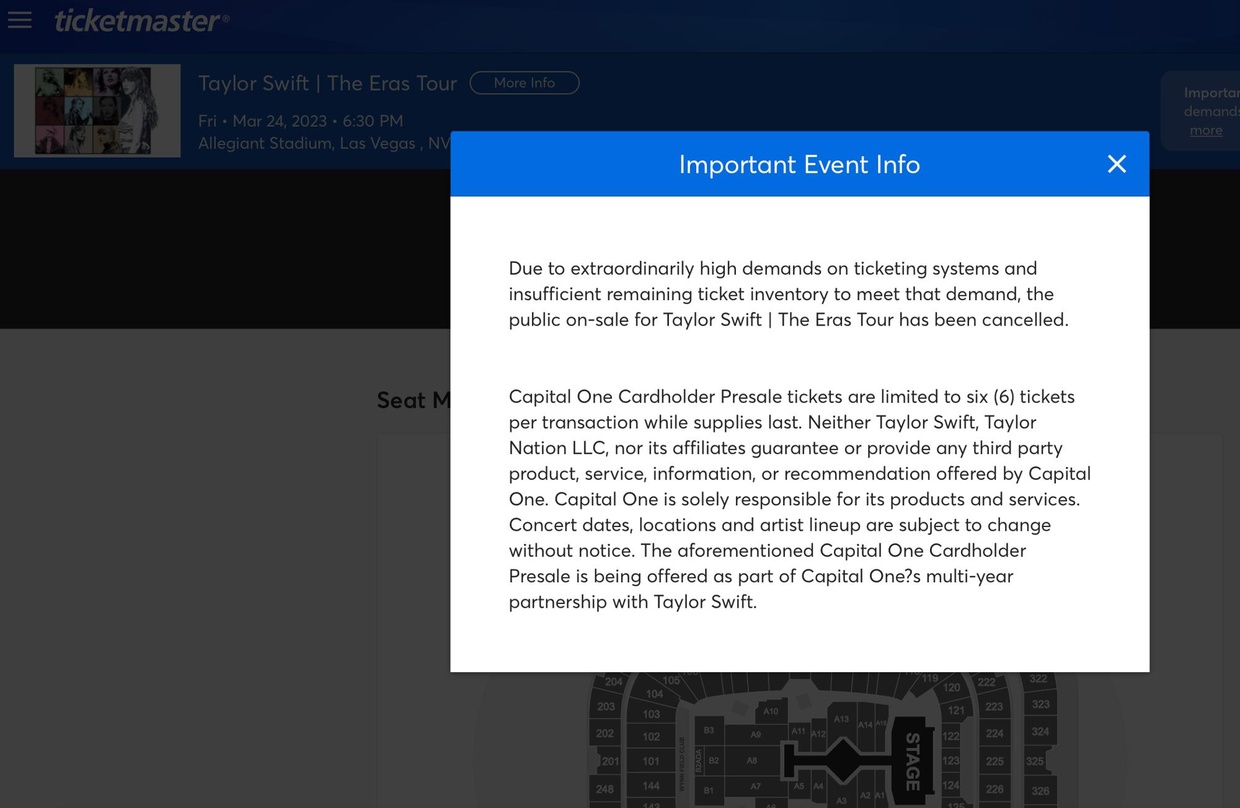 52fb2e66dce995344271acea46a0cdd589b99ac1262aac9a7dcc1454ab7e02e9 Gehen Sie weiter, hier gibt es nichts zu kaufen: Ticketmaster hat den allgemeinen Vorverkauf für Konzerte von Taylor Swift schon vor dem Start wieder beendet
