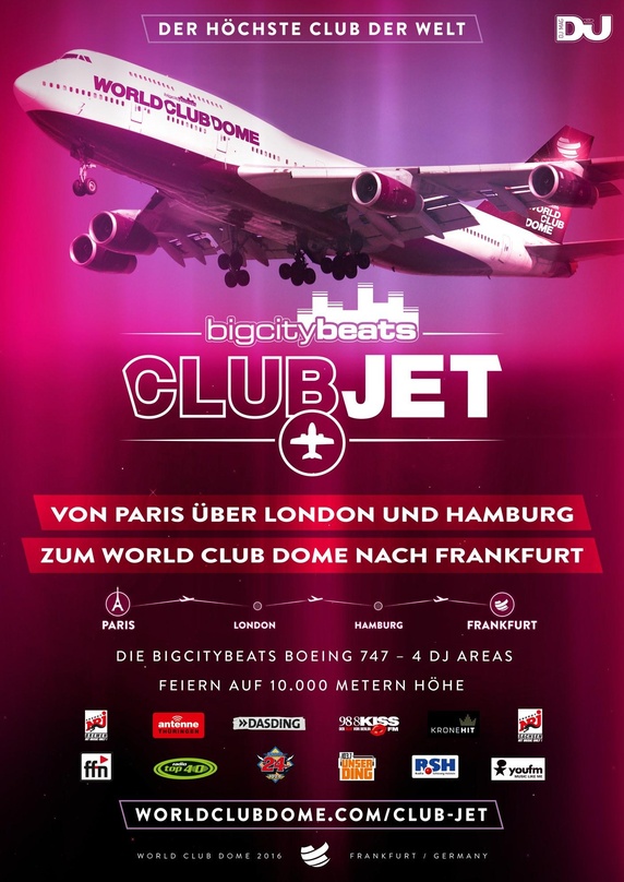 Hebt mit Tickets von Eventbrite ab: der BigCityBeats Club Jet zum Frankfurter World Club Dome