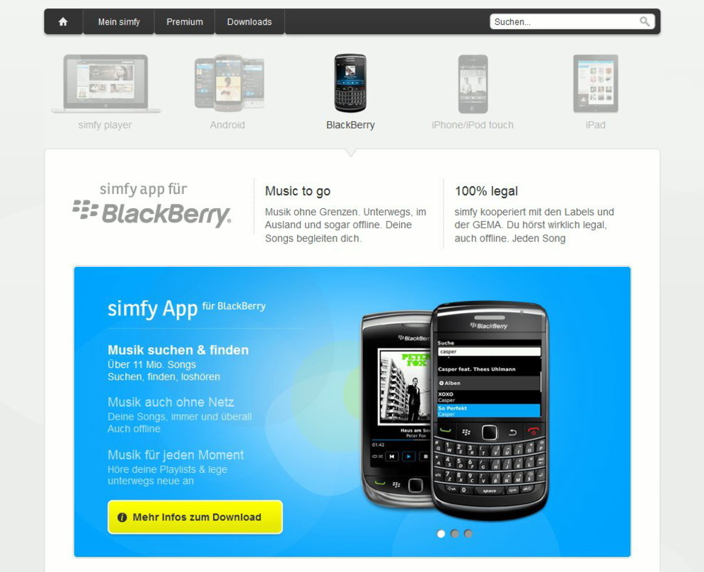 Neue App im Angebot: Simfy erreicht nun auch BlackBerry-Besitzer