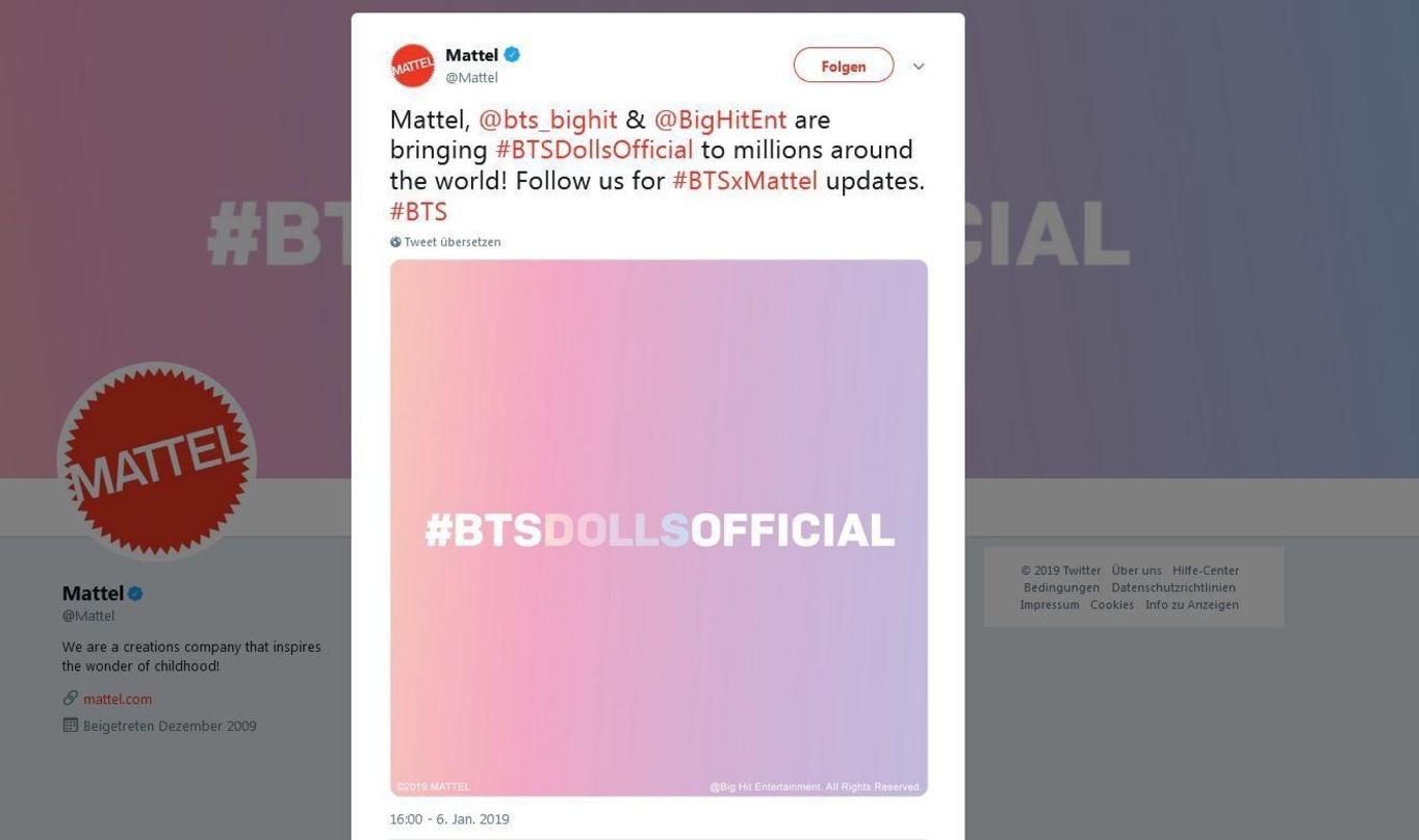 Gab den Lizenzdeal auf der Hong Kong Toys & Games Messe und auf Twitter bekannt: der US-amerikanische Spielzeughersteller Mattel