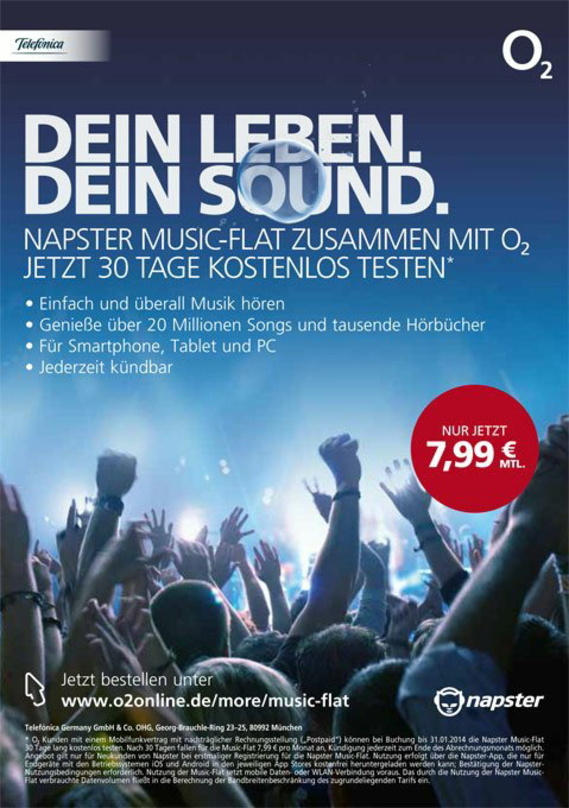 Neue Partnerschaft: Die deutsche Telefonica-Mobilfunktochter O2 vermarktet ab dem 27. November das Napster-Musikabo