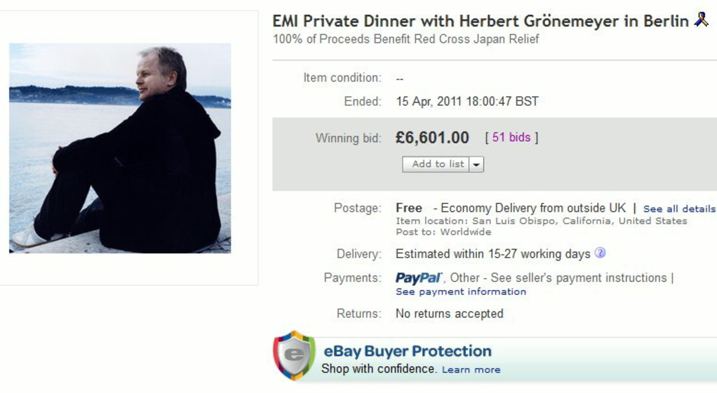 Brachte umgerechnet 7450 Euro ein: Ein privates Abendessen mit Herbert Grönemeyer, das unter dem Motto "EMIfamily4Japan" versteigert wurde