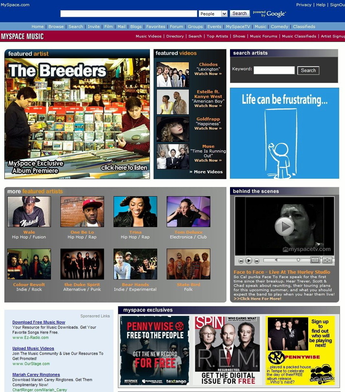 Bislang nur eine Verteilerseite: MySpace Music