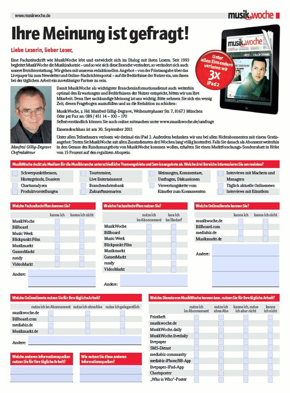 MusikWoche-Leserbefragung: Mitmachen und gewinnen