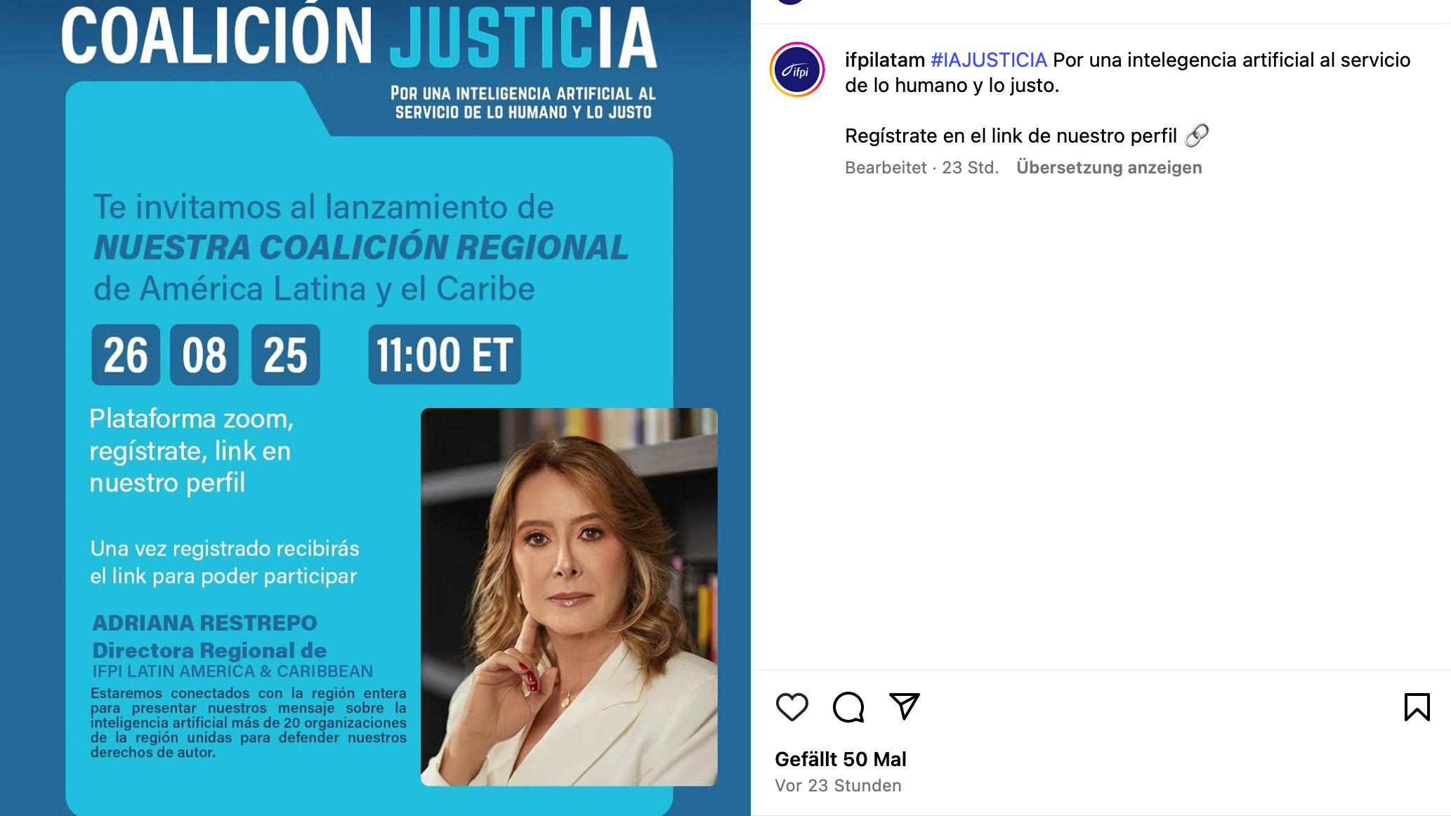 Wirbt bei Instagram für die Interessen von Kreativschaffenden und Rechteinhabern: driana Restrepo, die beim internationalen Musikbranchenverband IFPI seit Anfang 2023 als Regionaldirektori...