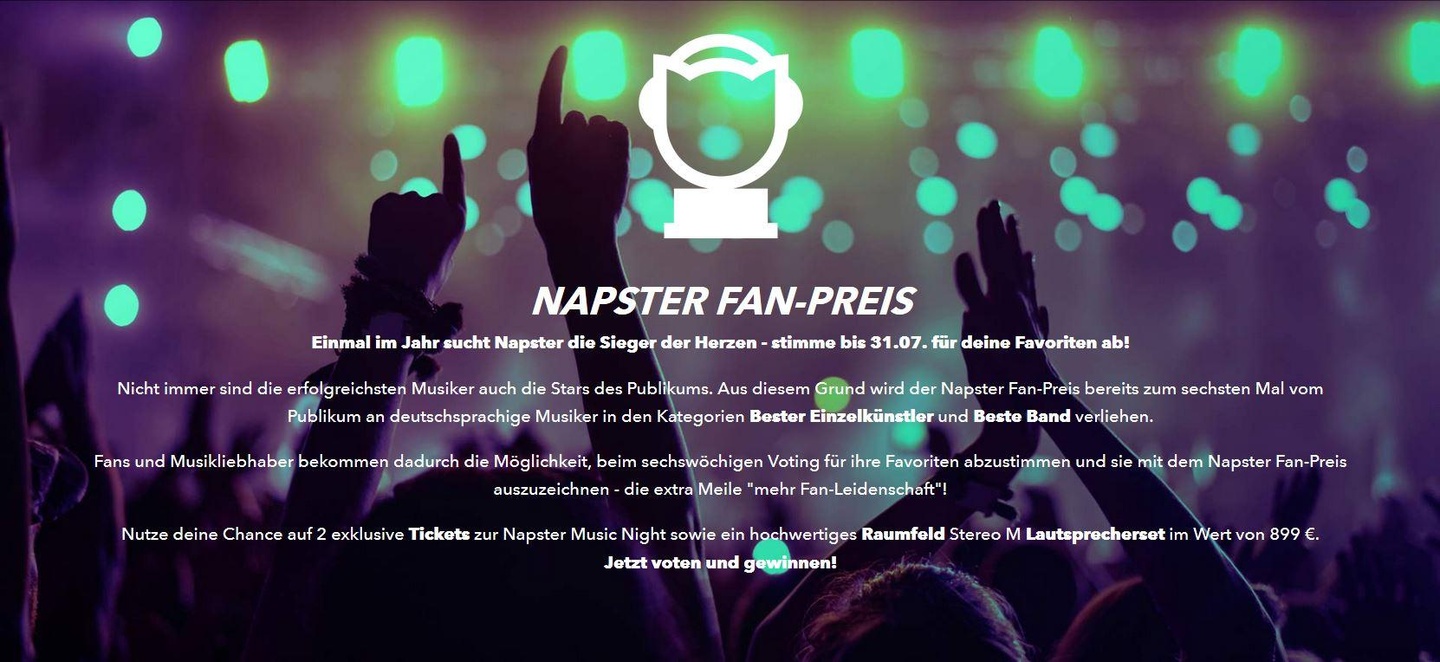 Das Voting hat begonnen: der Napster Fan-Preis 2016