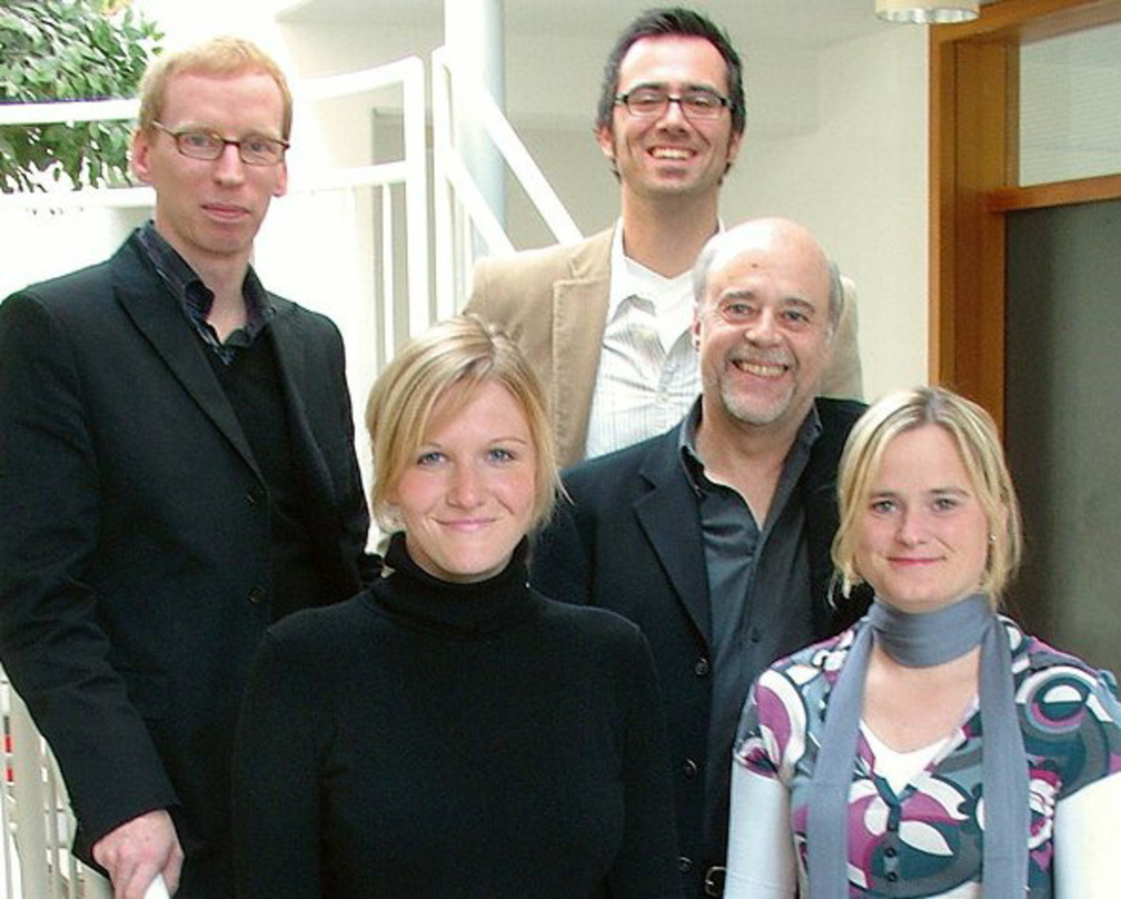 Neue Partner (v.l.n.r.): Dirk Mahlstedt (edelkultur) mit dem Gerth-Team Carolin Fries (Marketing Assistenz), Markus Bonnert (Marketing), Barry Guy und Wencke Timm (Promotion)