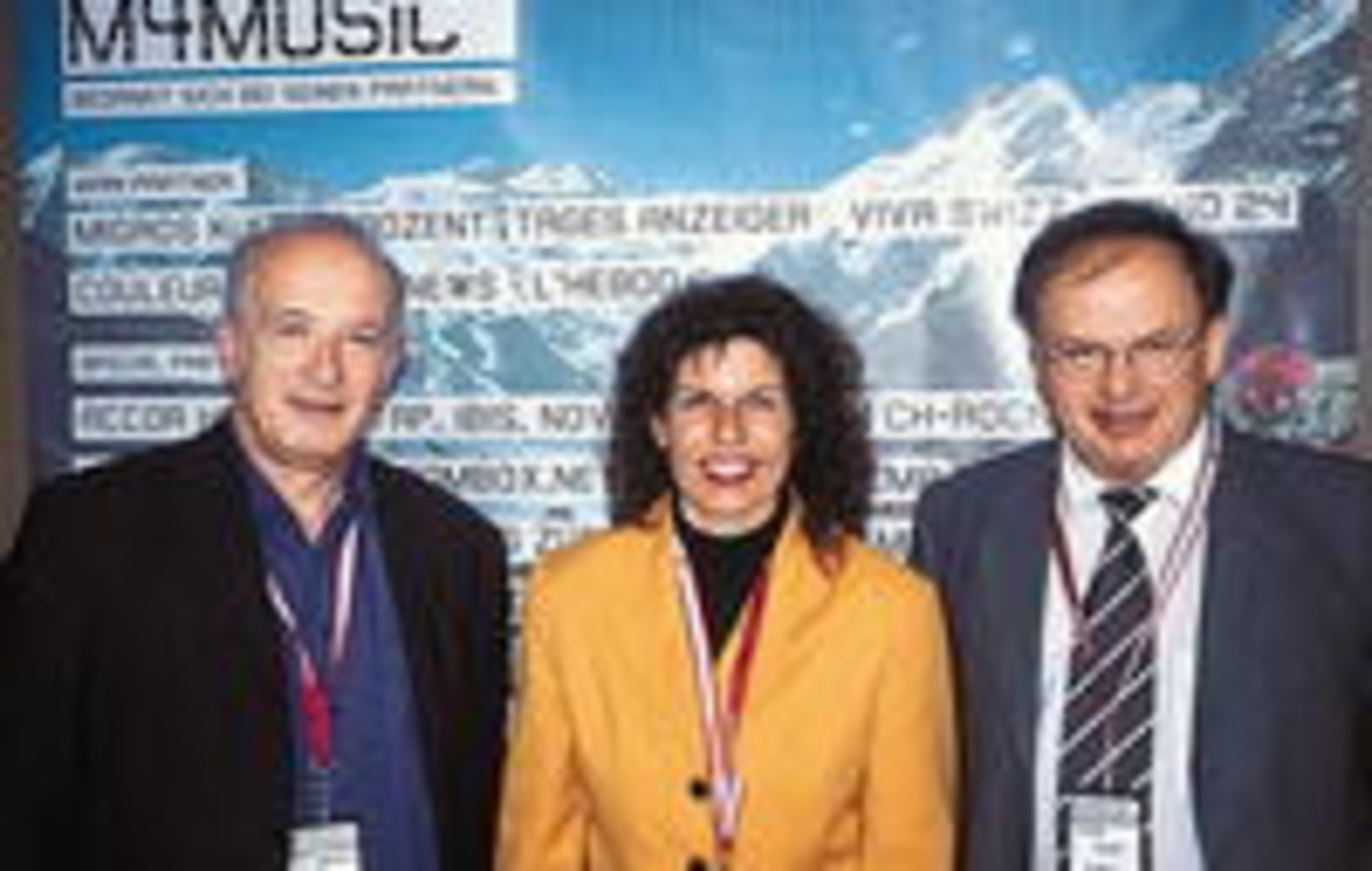 Wollen Auslandspräsenz stärken: Oppenheim (Suisa, l.), Daniela Fanoni (Präsenz Schweiz) und Suisa-Generaldirektor Alfred Meyer