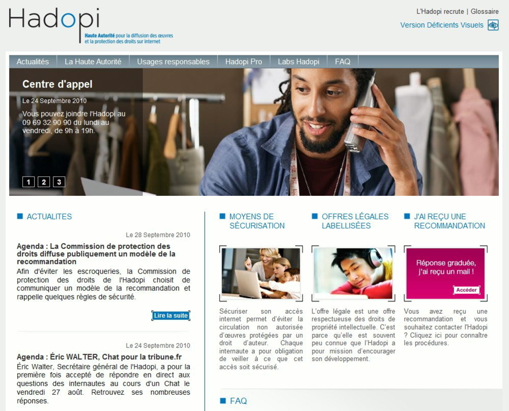 Am Netz: Die Webseiten der französischen Hadopi-Behörde