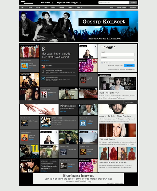 So soll sie aussehen: Die neue Startseite von MySpace Deutschland (Foto: Screenshot MySpace)