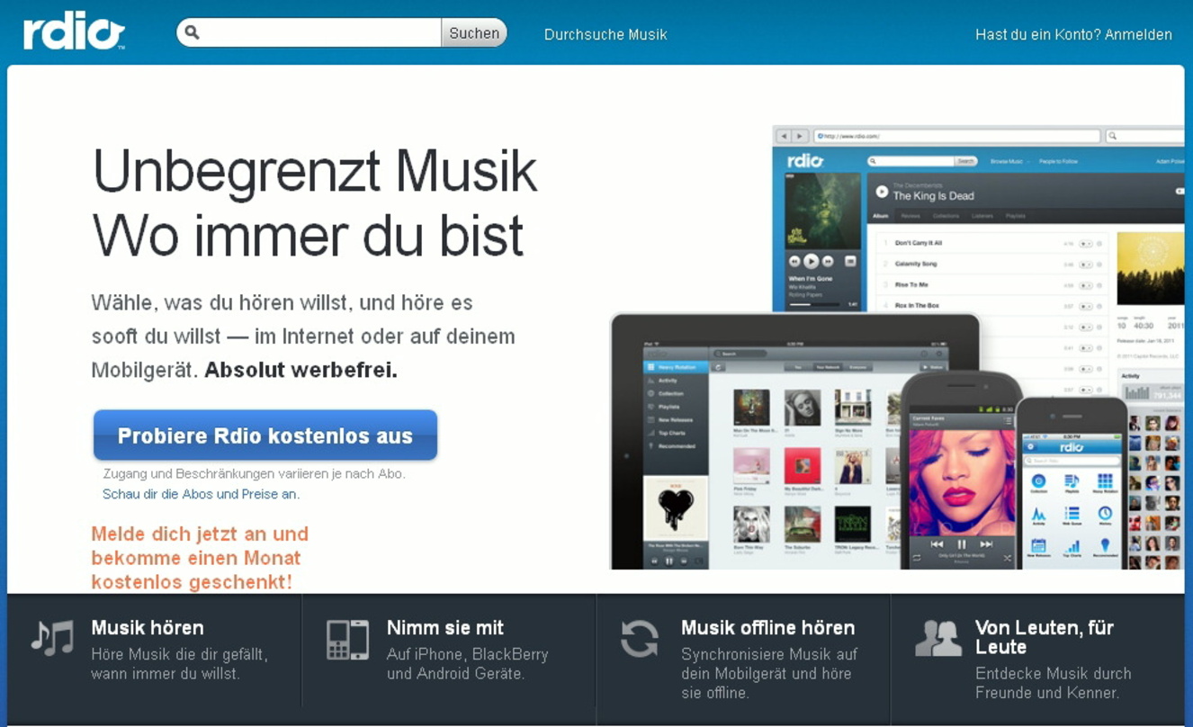 Präsentiert sich mit großzügigerer Testphase: Rdio