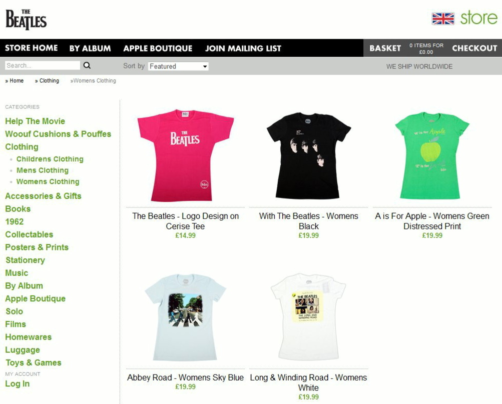 Bald wohl von Bravado: Fanartikel im Onlineshop der Beatles