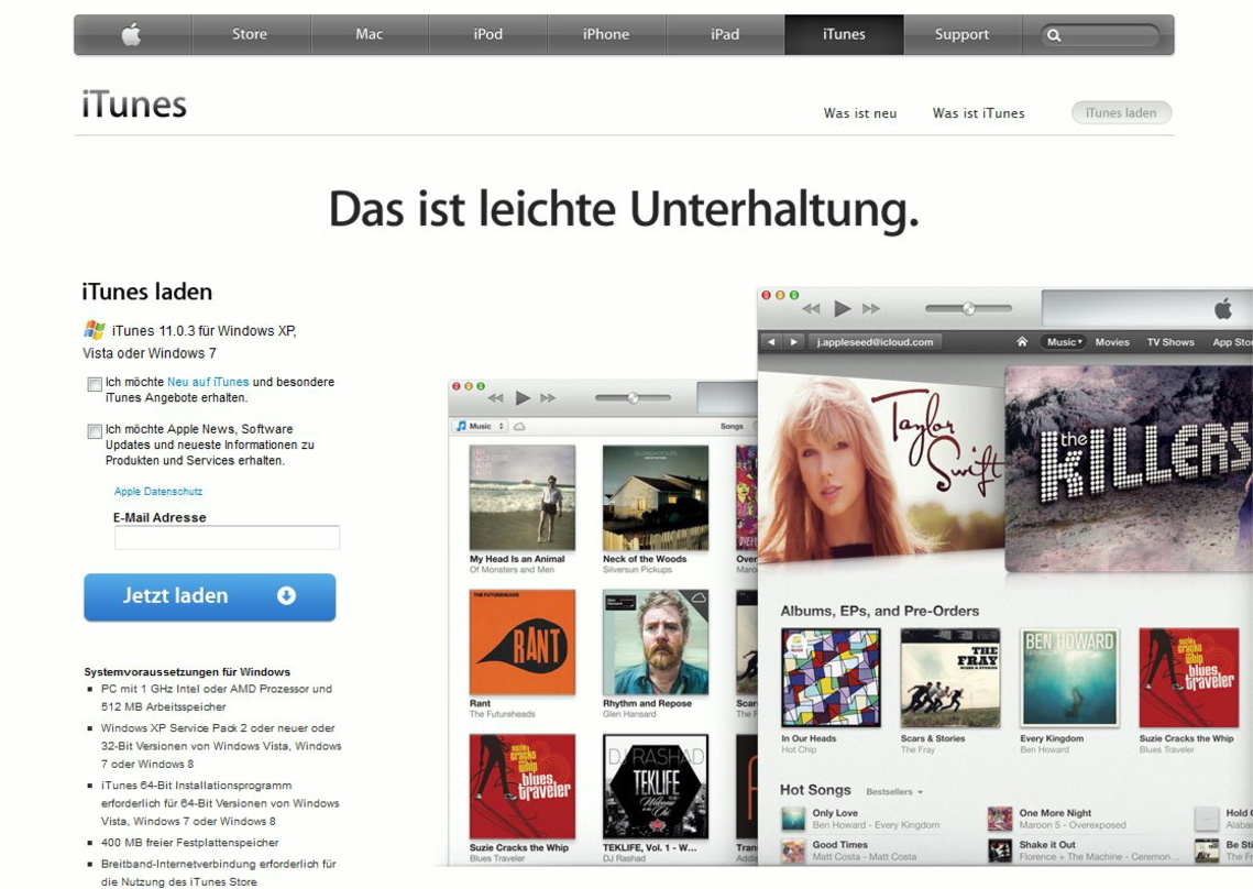 Muss bislang noch ohne einen Streamingdienst wie iRadio auskommen: Der iTunes Store aus dem Hause Apple