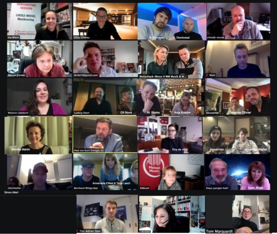 Pflegten regen und produktiven Austausch: Teilnehmer und Macher der Lucile-Meisel Songwriter Sessions beim Videocall