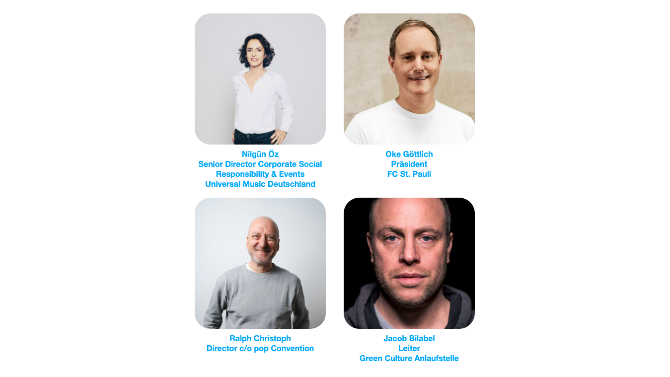 Bald in Köln im Gespräch zu erleben (von links oben im Uhrzeigersinn): Nilgün Öz (Senior Director Corporate Social Responsibility & Events Universal Music), Oke Göttlich (Präsident FC St. ...