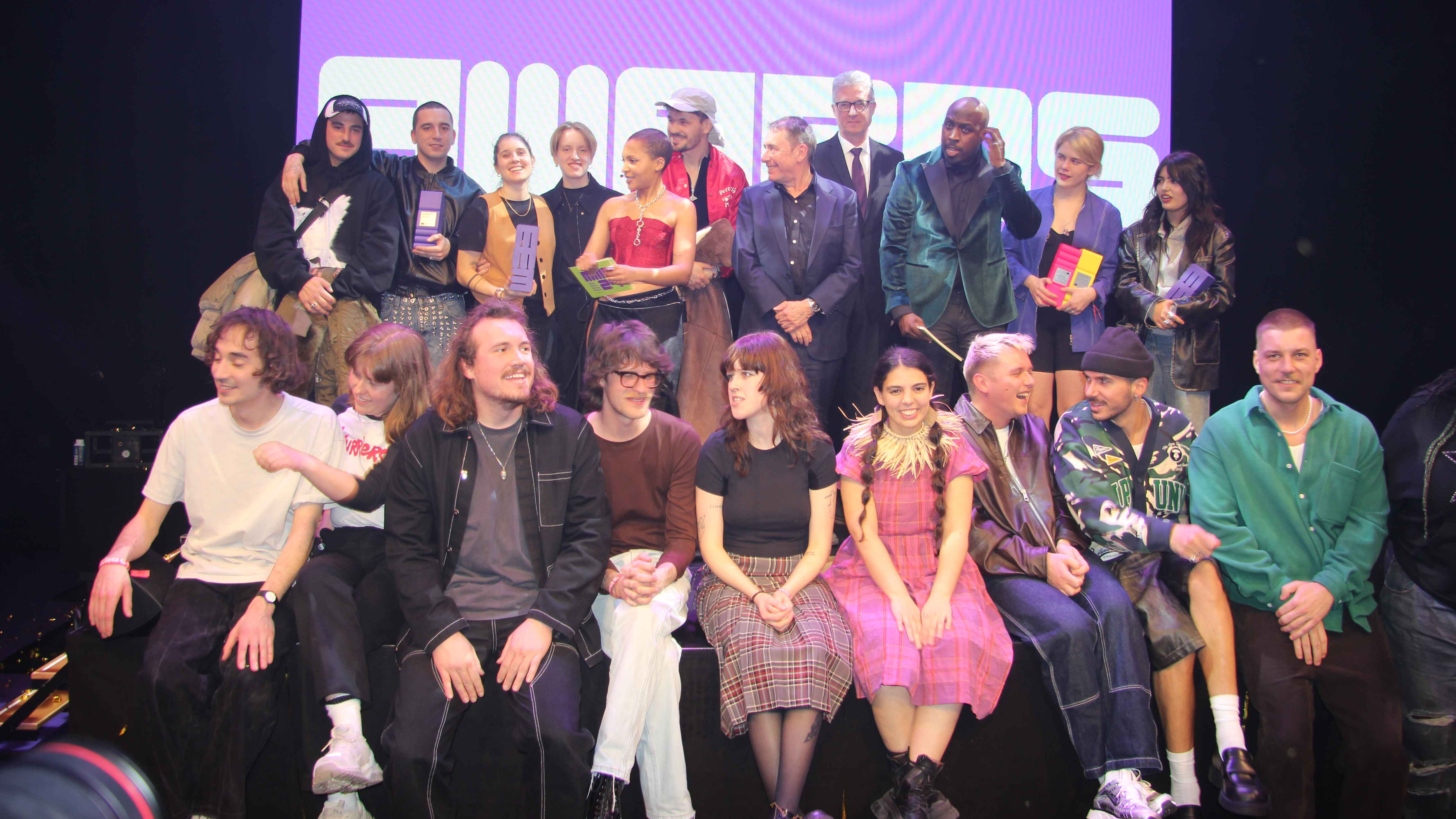 Das Finale der Music Moves Europe Awards: alle Nominierten und Ausgezeichneten auf der Bühne der Stadsschouwburg.