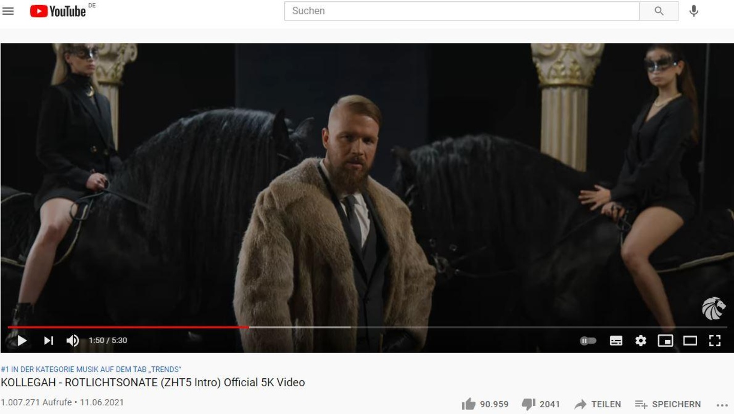Kollegah landete mit seiner "Rotlichtsonate" auf Platz eins der deutschen YouTube-Musik-Trendcharts