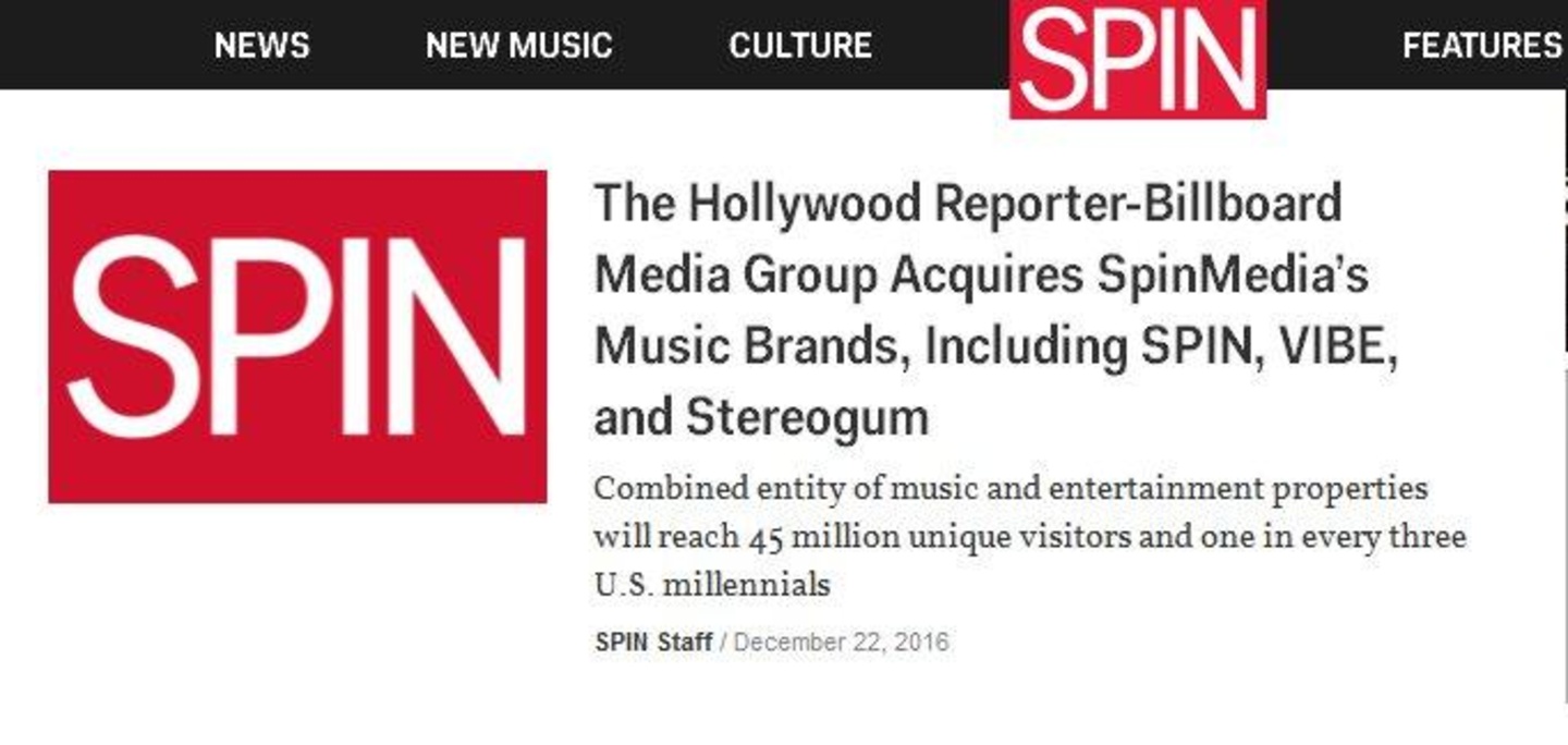 Rückt unters Dach der The Hollywood Reporter-Billboard Media Group: Die etablierte Musikmarke "Spin"
