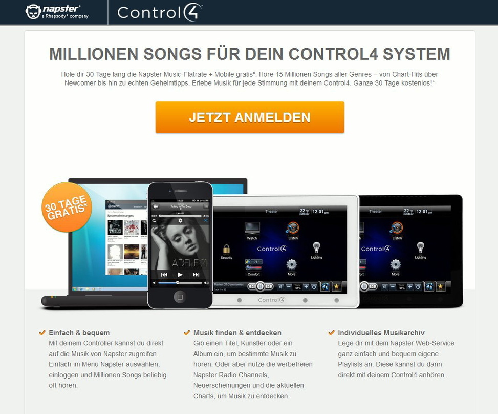 Nach Ansicht von Ovum ein potenzieller Wachstumstreiber: Vermarktungsdeals wie zwischen Napster und Control4