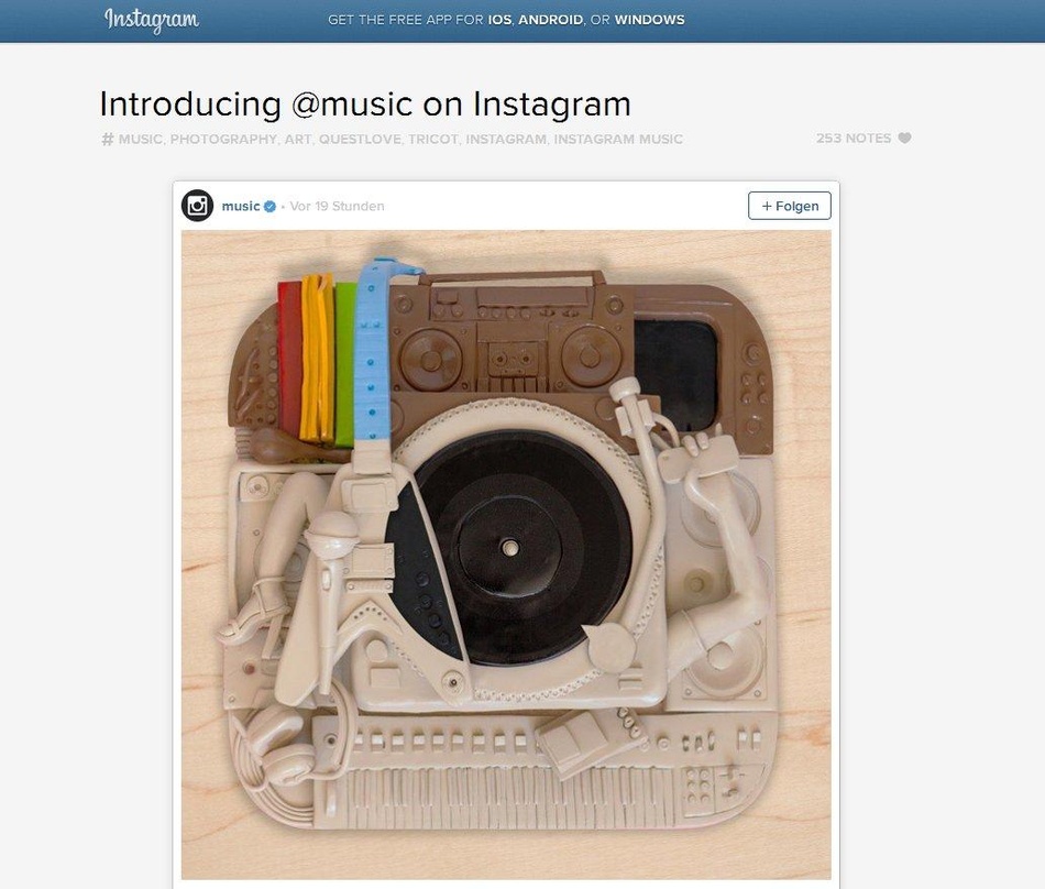 Neuer Musikkanal: Instagram fasst die musikalischen Aktivitäten seiner Nutzer unter dem Hashtag music zusammen