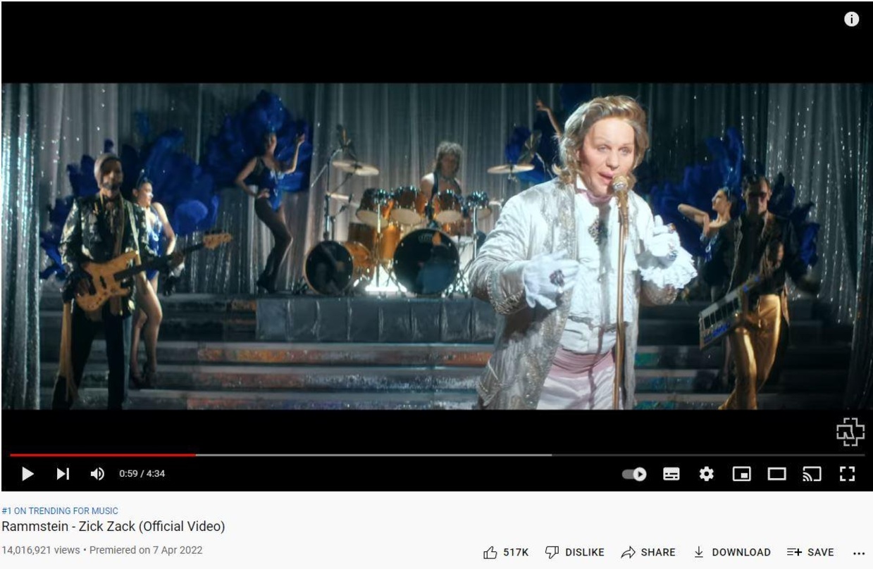 Rammstein führten mit "Zick Zack" auch am Osterwochenende die deutschen YouTube-Musik-Trendcharts an