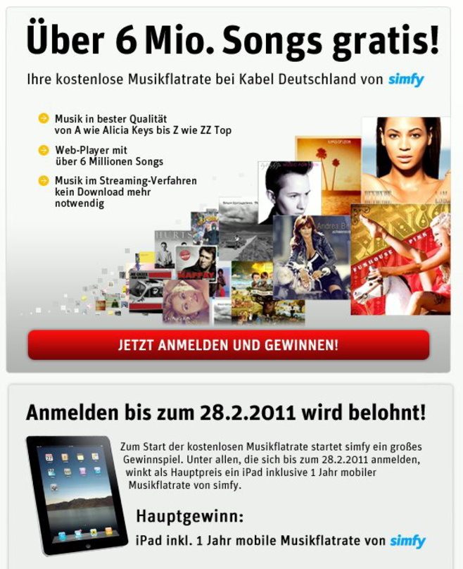 Musikalische Vermarktungspartnerschaft: Kabel Deutschland nimmt simfy huckepack