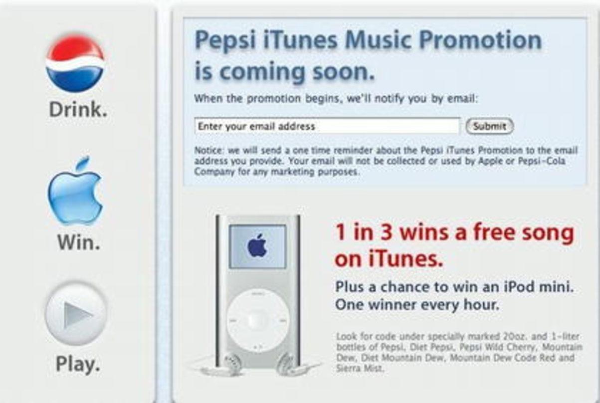 Gemeinsame Promotionaktion von Pepsi und Apple: Pepsi iTunes Music