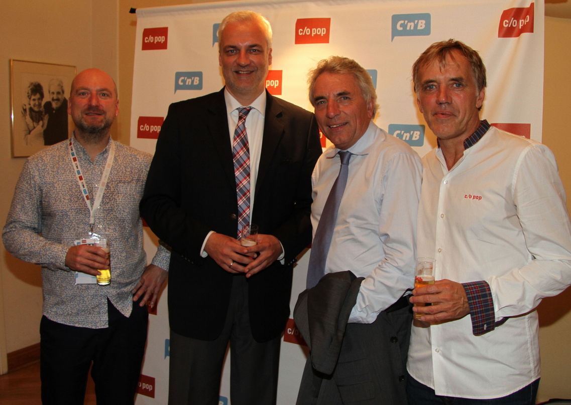 Eröffneten die c/o pop am Abend des 19. Juni 2013 (von links): Ralph Christoph (C'n'B), NRW-Wirtscshaftsminister Garrelt Duin, Oberbürgermeister Jürgen Roters und Norbert Oberhaus (c/o pop)