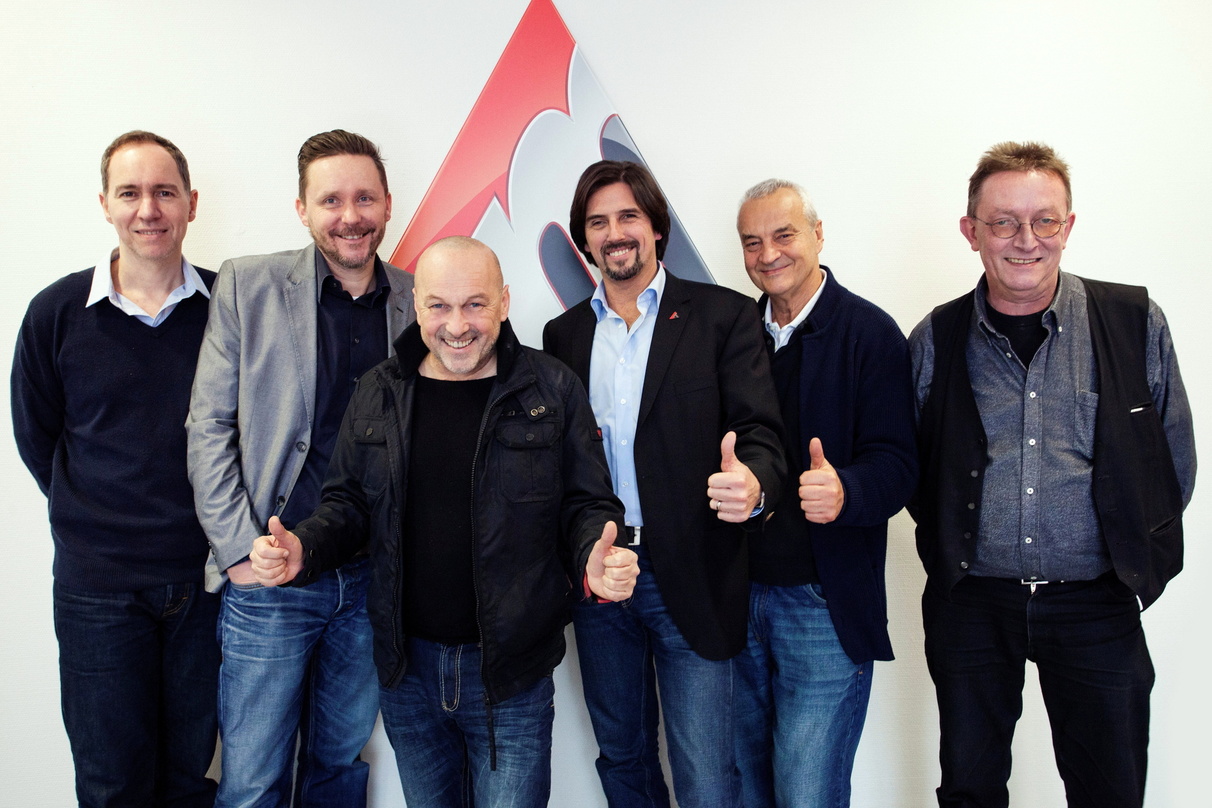 Neue Partner (von links): Volker Zacharias (Head of Sales Membran), Joachim Krohn (Vertriebsleitung National Membran), Hans Derer (Geschäftsführer 7us media Group), Manlio Celotti (CEO Mem...